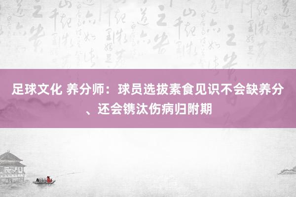 足球文化 养分师：球员选拔素食见识不会缺养分、还会镌汰伤病归附期